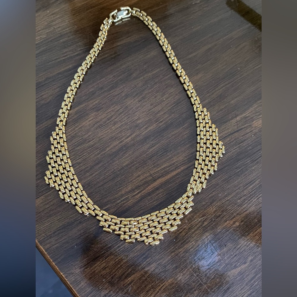 vintage, Monet Art Deco Gold Tone brick, panther link Necklace 14in.
